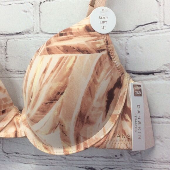 Danskin Intimates Push Up Bra Size 36B Padded Underwire Logo Tan/Brown Marbled - Picture 3 of 9